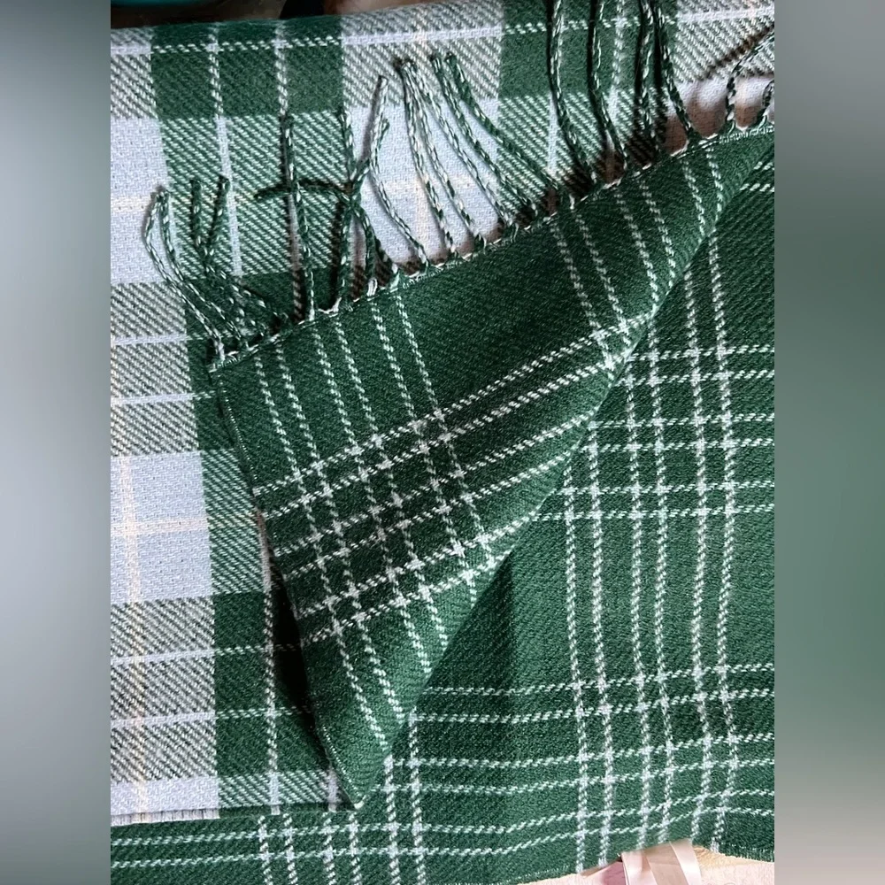 NWT J.Crew Plaid Green Blue and White Blanket Scarf